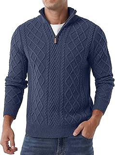 Askdeer Men's Quarter Zip Sweater Mock Neck Pullover Sweater Classic Casual Fisherman Sweaters