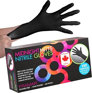 FRAMAR Black Nitrile Gloves Medium, Disposable Gloves, Latex Free, 100 | 12 Inch Mechanic Gloves, Plastic Disposable Black Gloves for Cleaning, Tattoo Gloves, Hair Dye and Salon Use, Gants Jetables