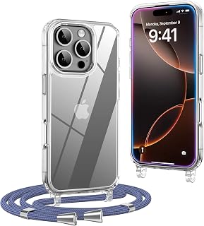 Mobile Phone Chain for iPhone 16 Pro, Case with Strap, Blue