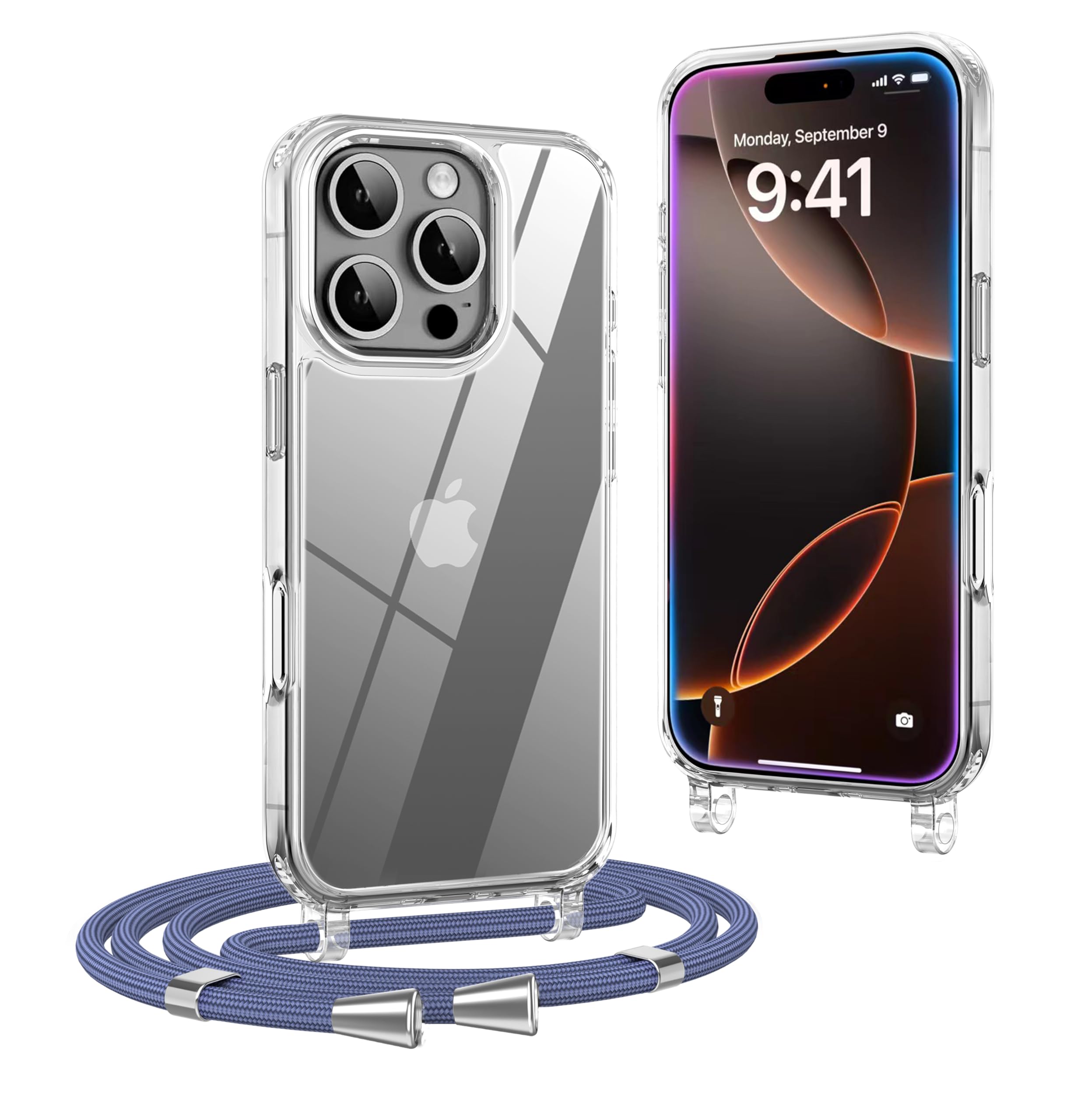 Mobile Phone Chain for iPhone 16 Pro, Case with Strap, Blue