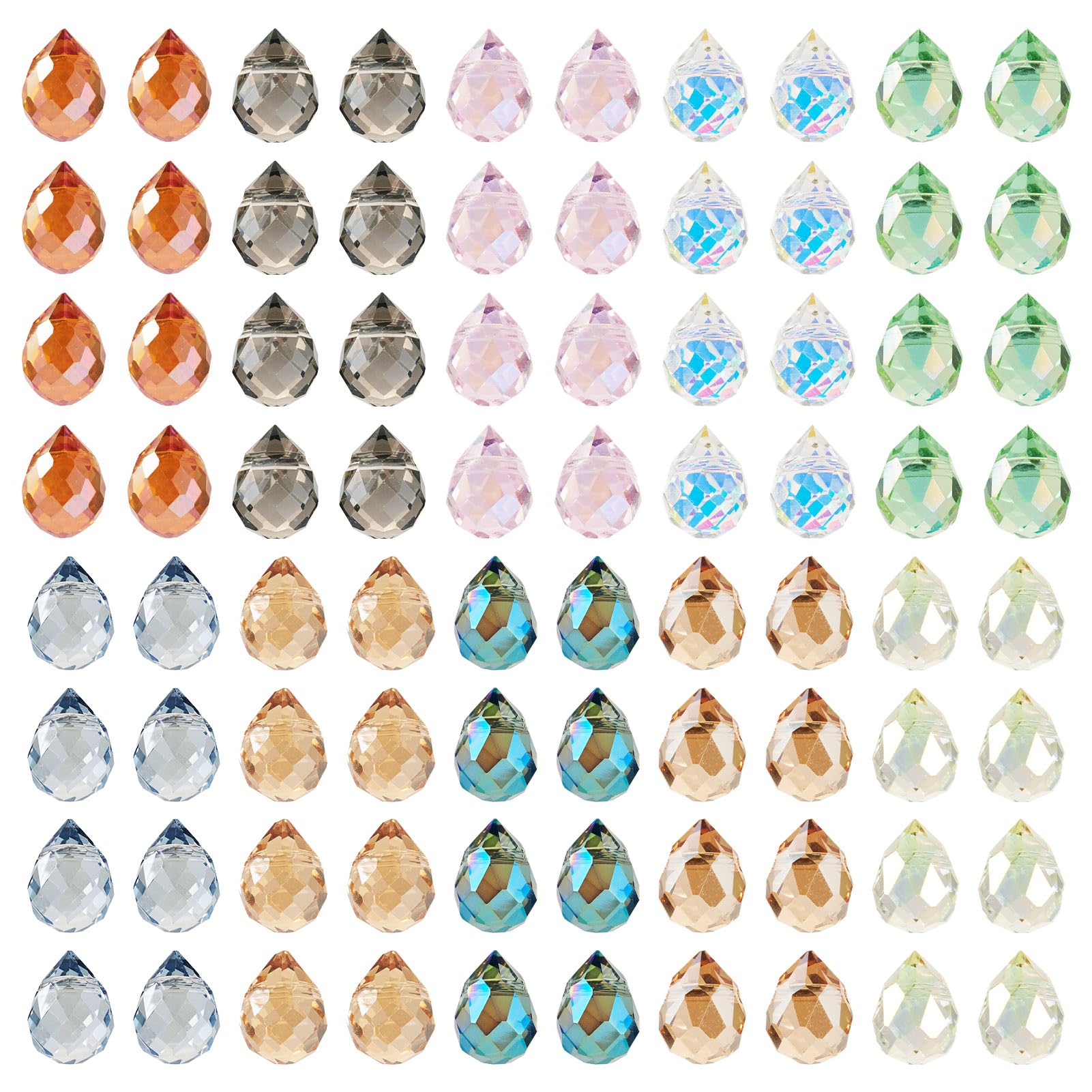 130 Pieces Faceted Glass Teardrop Beads Crystal Beads Prism Teardrop Pendant Cha