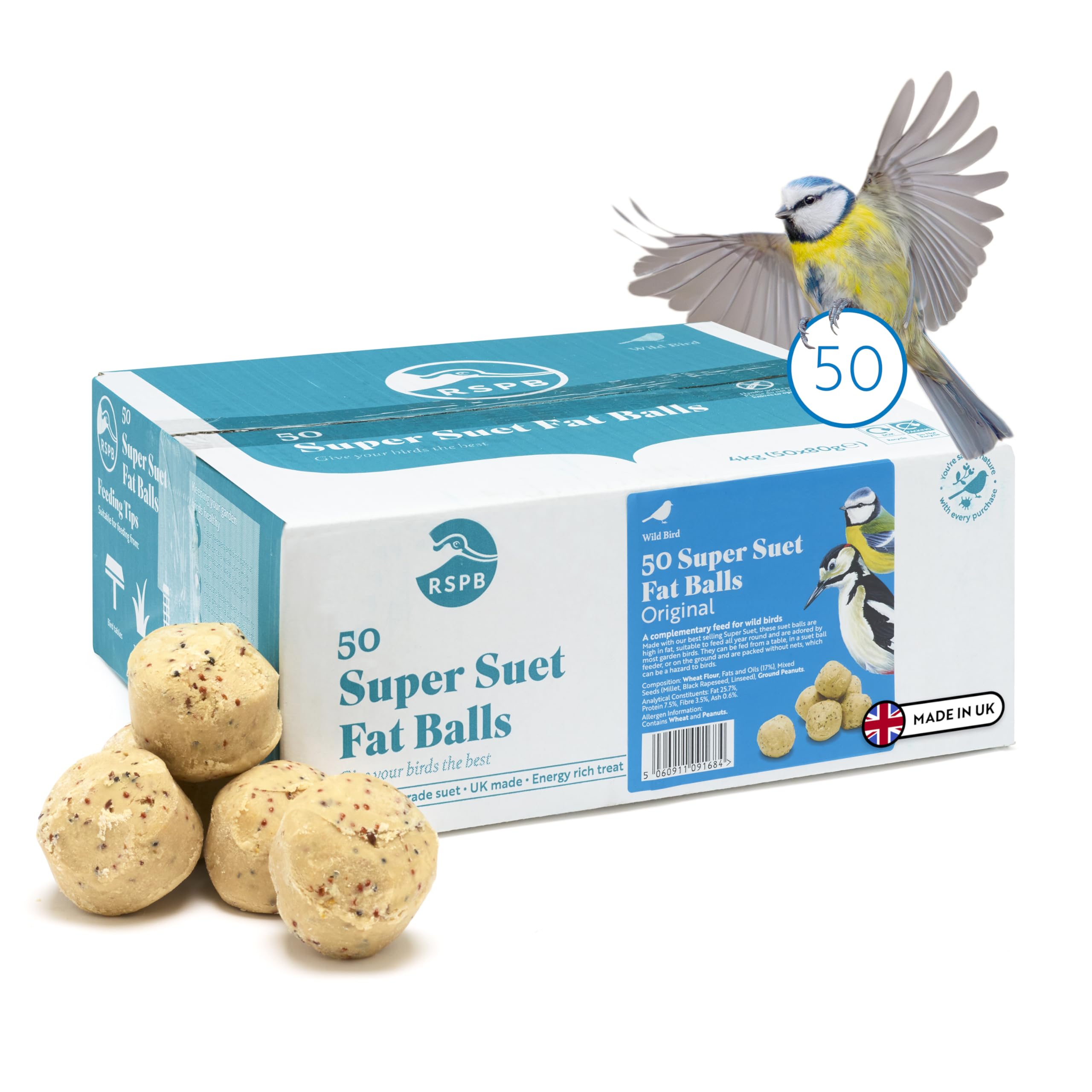 RSPB - Fat Balls for Wild and Small Birds, High Energy Suet Balls, Made in the U