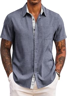 COOFANDY Mens Short Sleeve Summer Shirts Casual Regular Fit Shirts Holiday Beach Shirt with Pockets