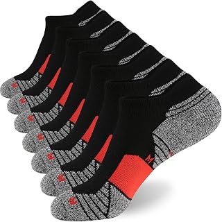 WANDER men's sneakers short socks men 6 pairs sports socks tennis socks running socks with reinforced sole unisex socks 9-11, 7 Pairs Black Red, L