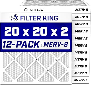 Filter King 20x20x2 Air Filter MERV 8, AC Furnace Filters (12-Pack) | Dust & Allergy Control (Actual Size: 19.5 x 19.5 x 1.75)
