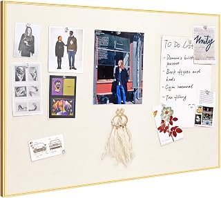 Fabric Bulletin Board 30x20 inches, Golden Aluminum Framed Wall Pin Board | Cork Board Alternative for Wall with Push Pins for Office and Home, Linen Display Mood Board for Photos, Notes & Reminders
