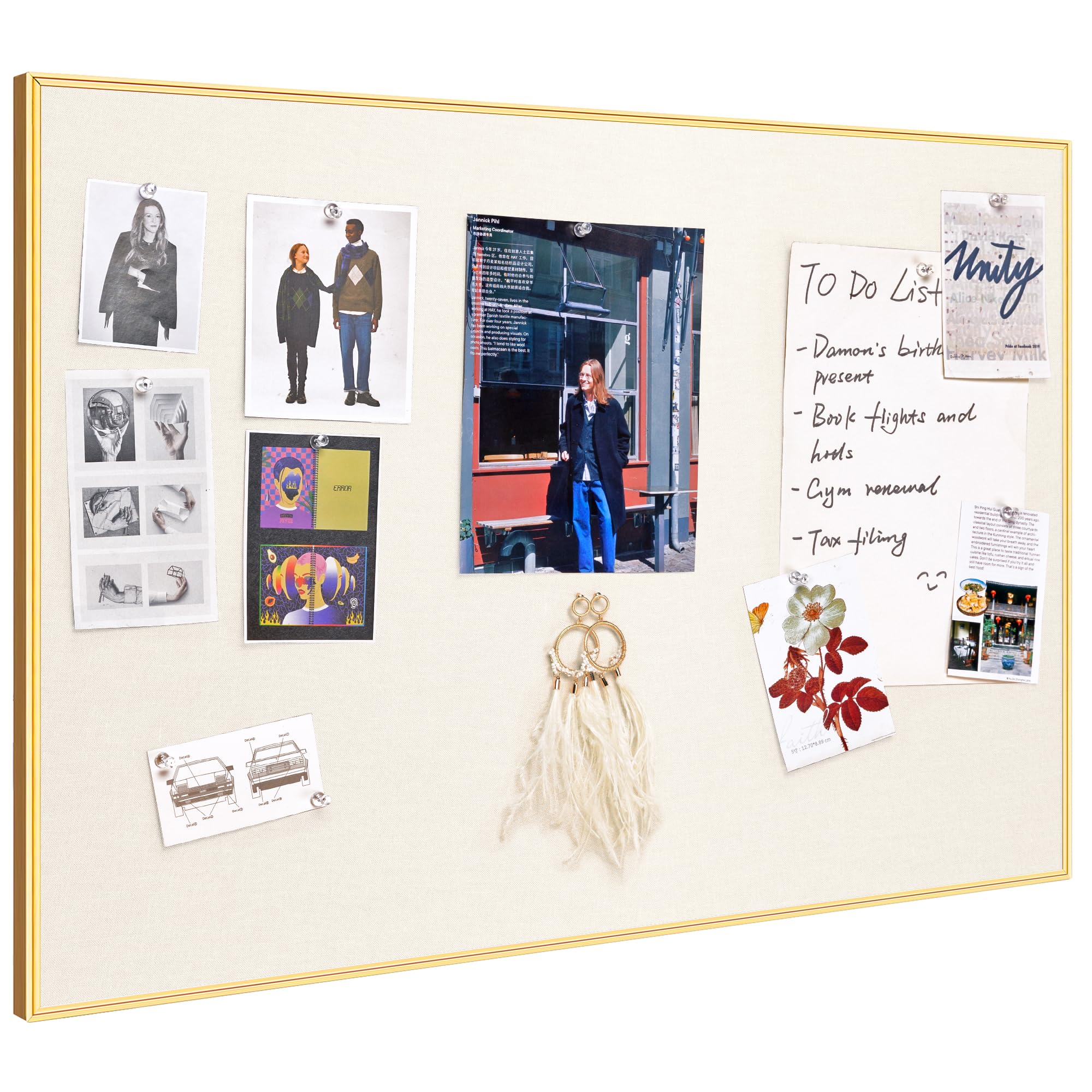 Fabric Bulletin Board 30x20 inches, Golden Aluminum Framed Wall Pin Board | Cork