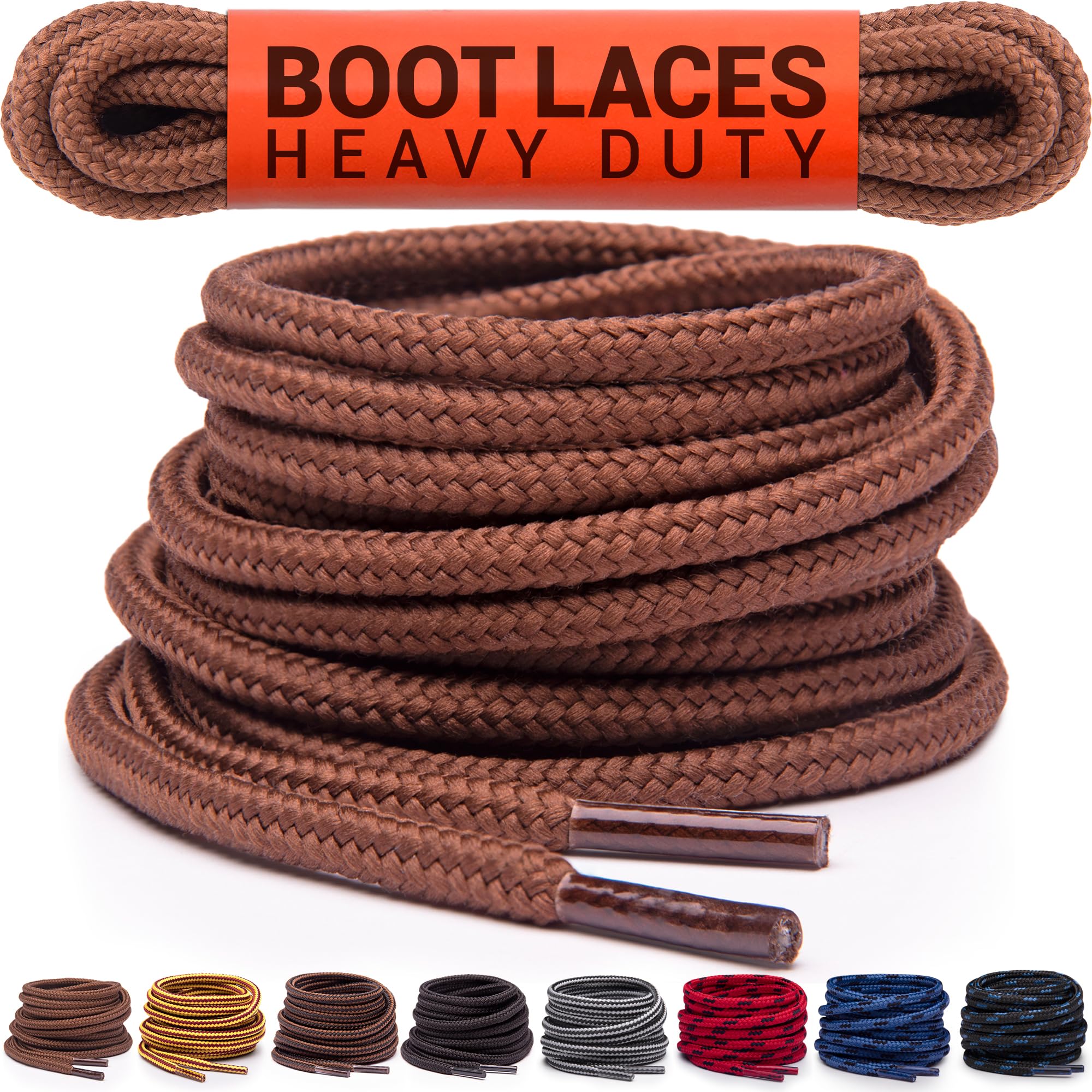 Miscly Round Boot Laces [1 Pair] Heavy Duty and Durable Shoelaces for Boots, Wor