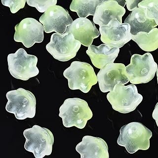 100pcs Clear Glass Flower Beads Gradient Color Bell Shape Spacer Beads for DIY Jewelry Making Bracelet Necklace Earrings Art Beads Green Yellow