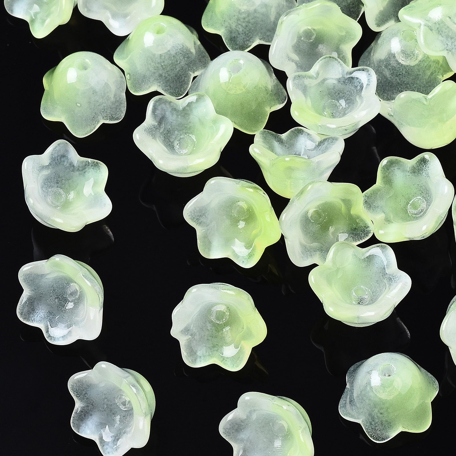 100pcs Clear Glass Flower Beads Gradient Color Bell Shape Spacer Beads for DIY J