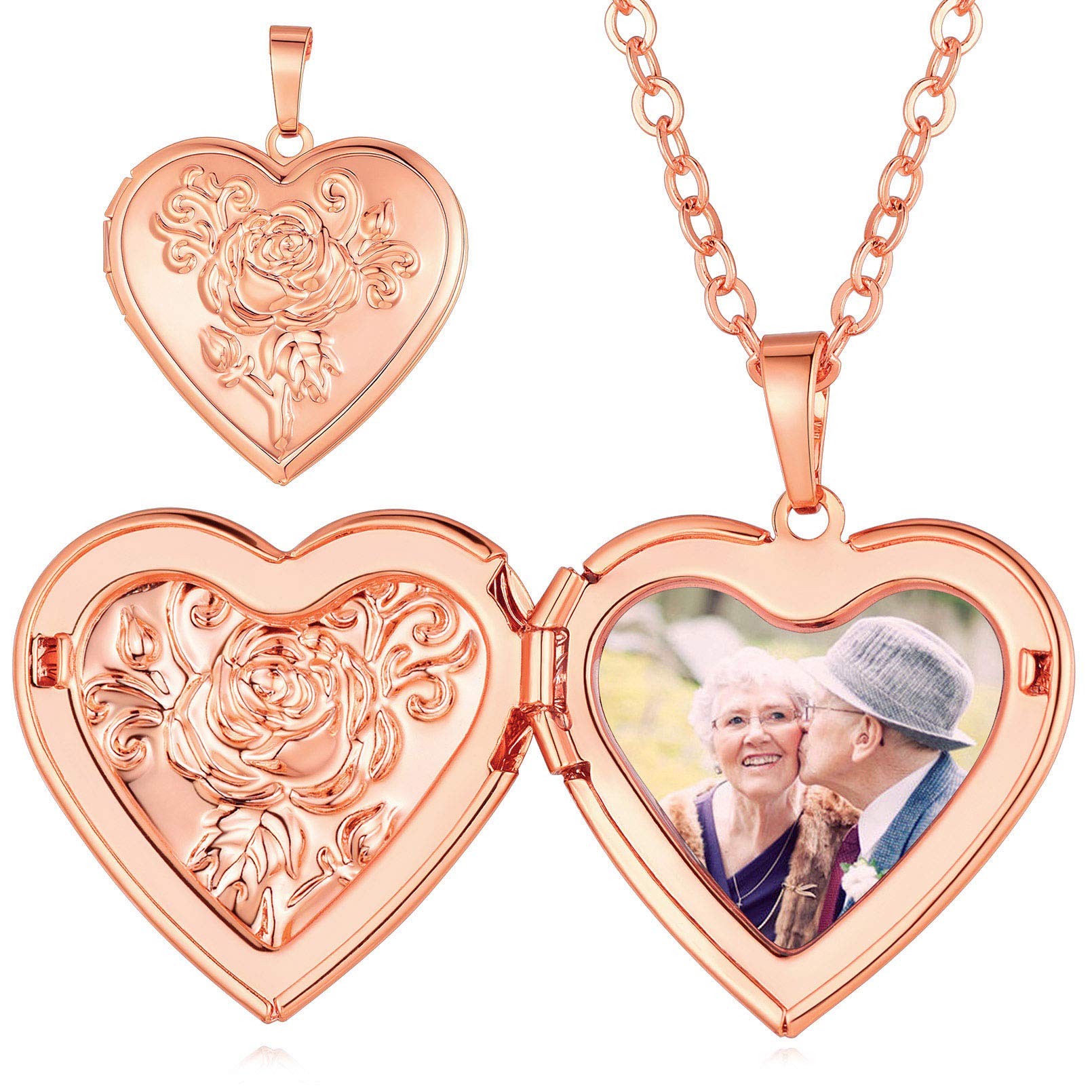 Custom4U Personalized Heart Locket Necklace with Pictures,Sunflower/Angel Wings/