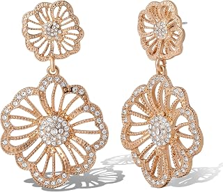 JESSICA SIMPSON Clear Stone Imitation Gold Flower Drop Earrings