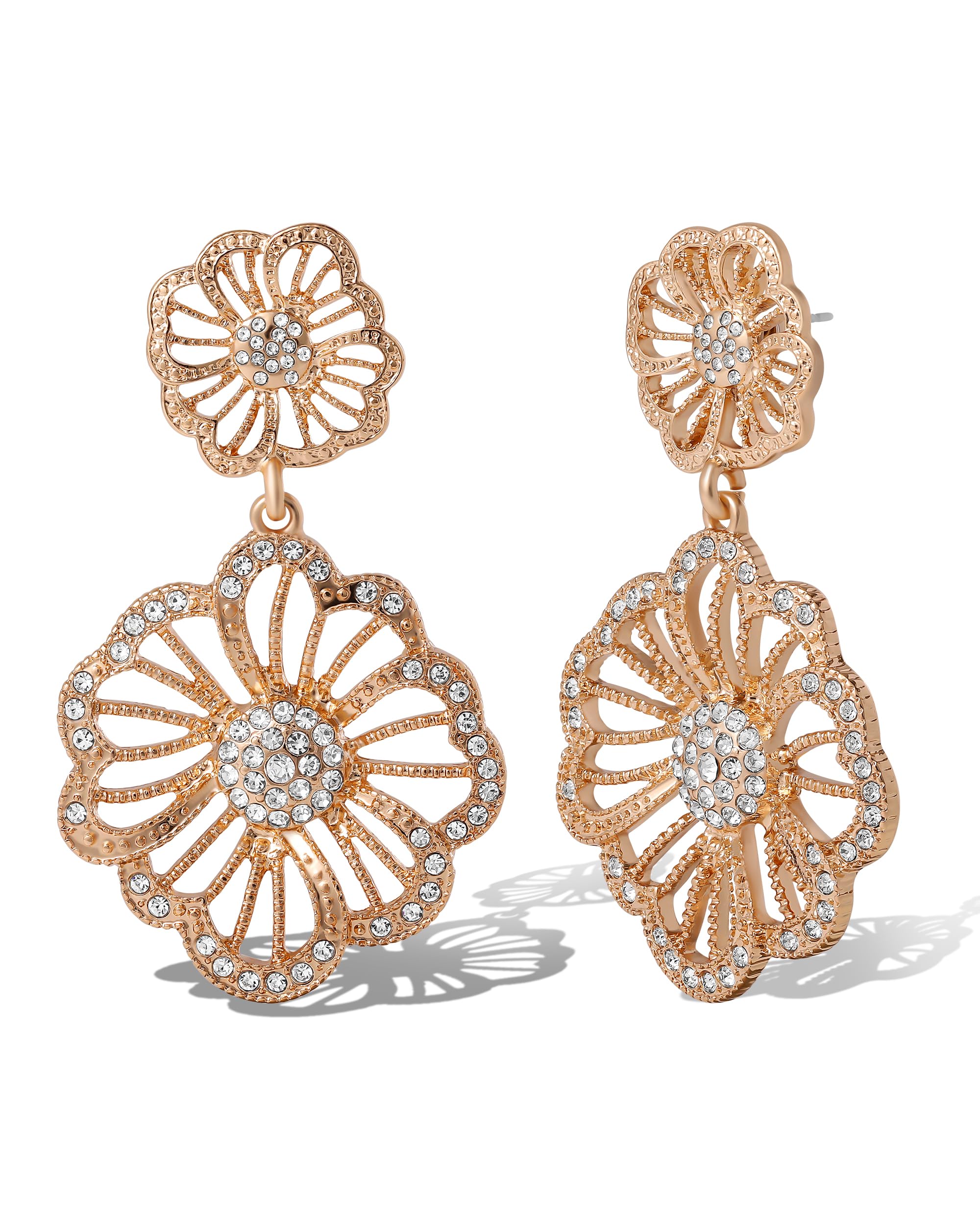 JESSICA SIMPSON Clear Stone Imitation Gold Flower Drop Earrings