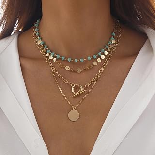 Western Turquoise Layered Necklace with Cowhat Charm for Women