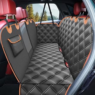 KYG Dog Car Hammock Seat Cover with Visual Window 135x148cm Black Orange | Visual window, waterproof scratch-proof 600D fabric, non-slip bottom, storage pocket for toys, side flaps protect doors