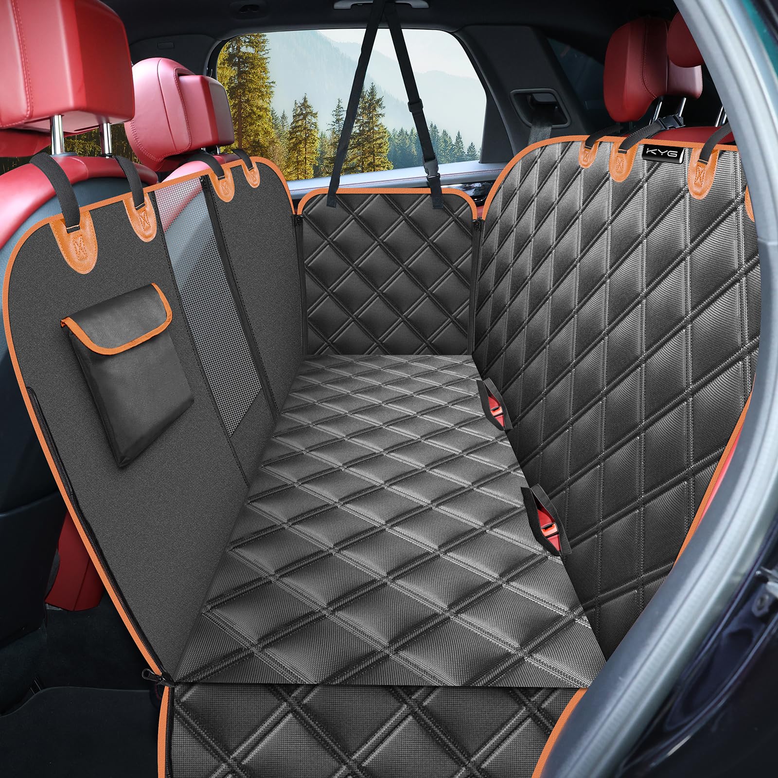 KYG Dog Car Hammock Seat Cover with Visual Window 135x148cm Black Orange | Visua