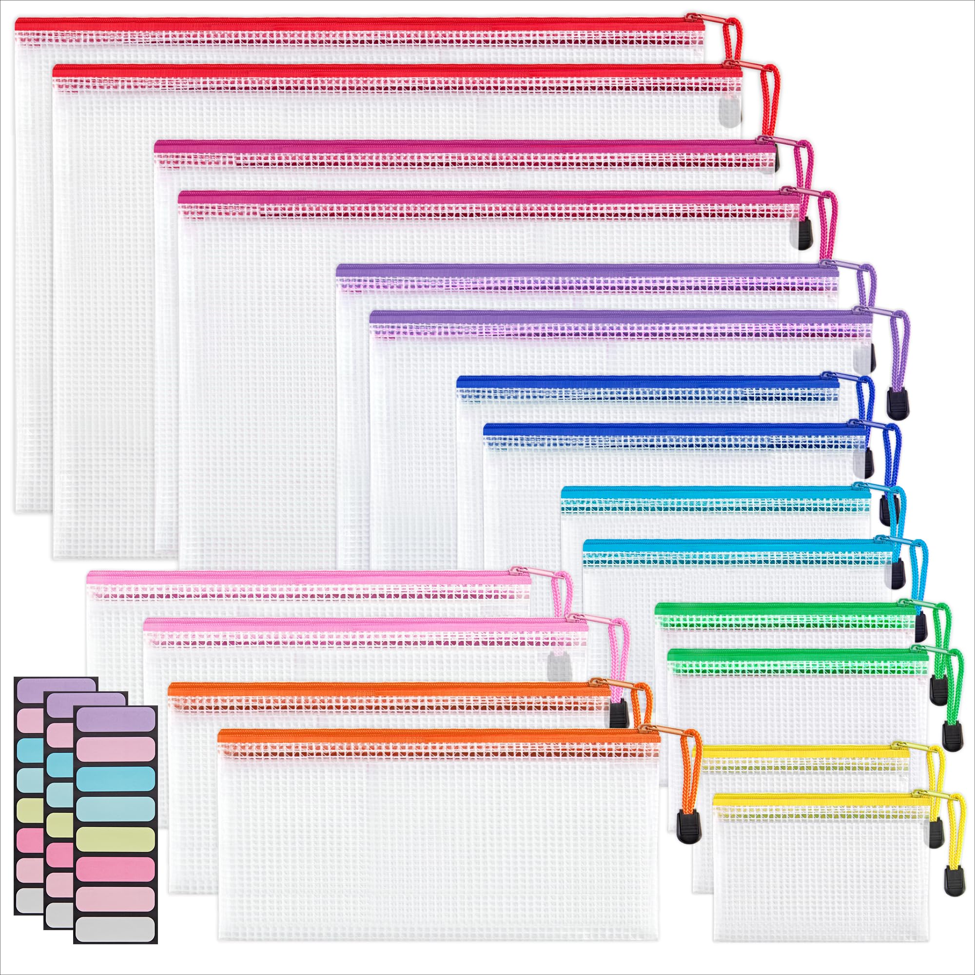 JARLINK 18 Pcs Mesh Zipper Pouch Bags, 8 Sizes Waterproof Zipper Bags | Multi-us