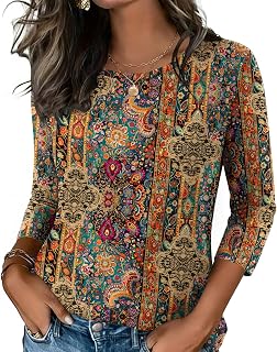 Zeagoo Women's Casual 3/4 Sleeve T-Shirts Round Neck Tunic Tops Work Blouse