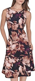 Halston Women's A Line Round Neck Knee Length Dress