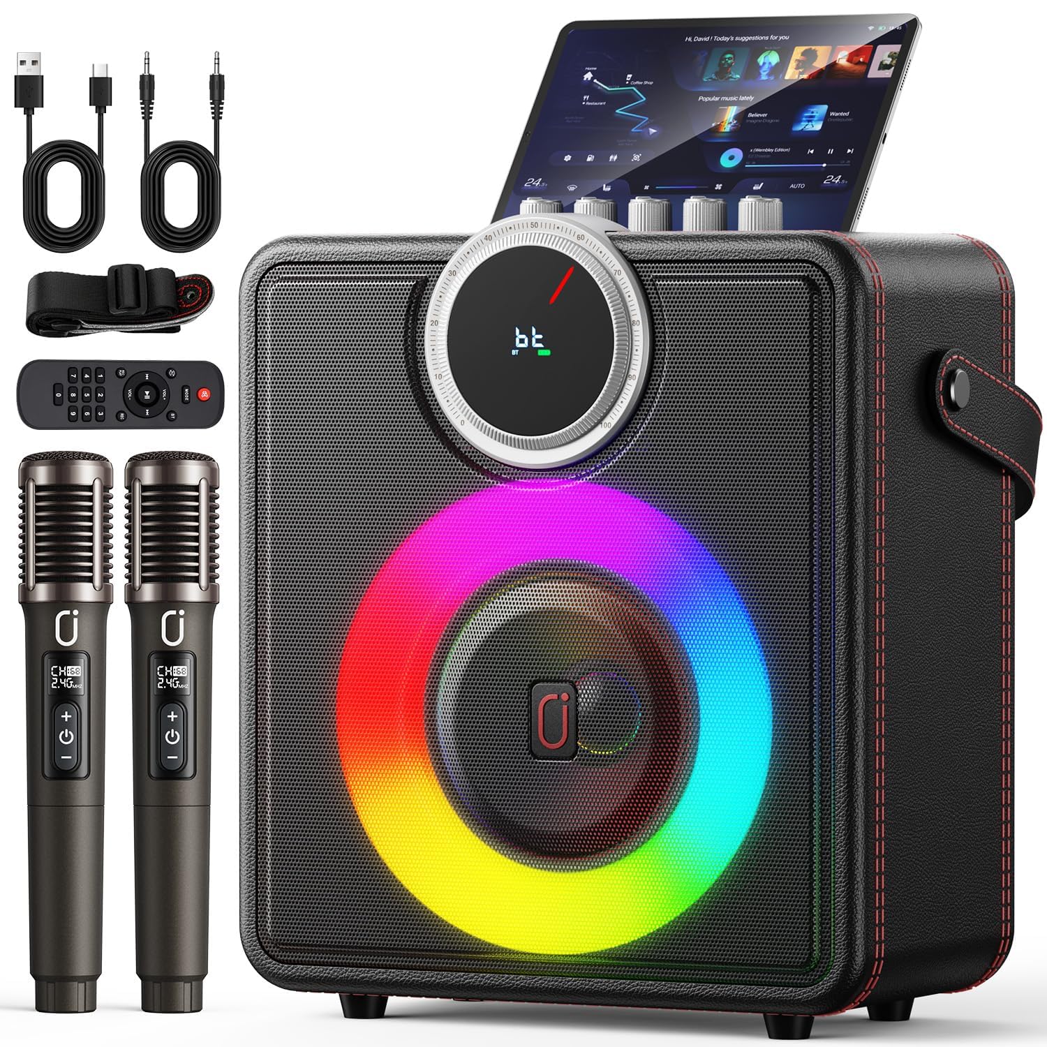 200W Karaoke Machine with 2 Rechargeable Wireless Microphones for Adults | Pitch
