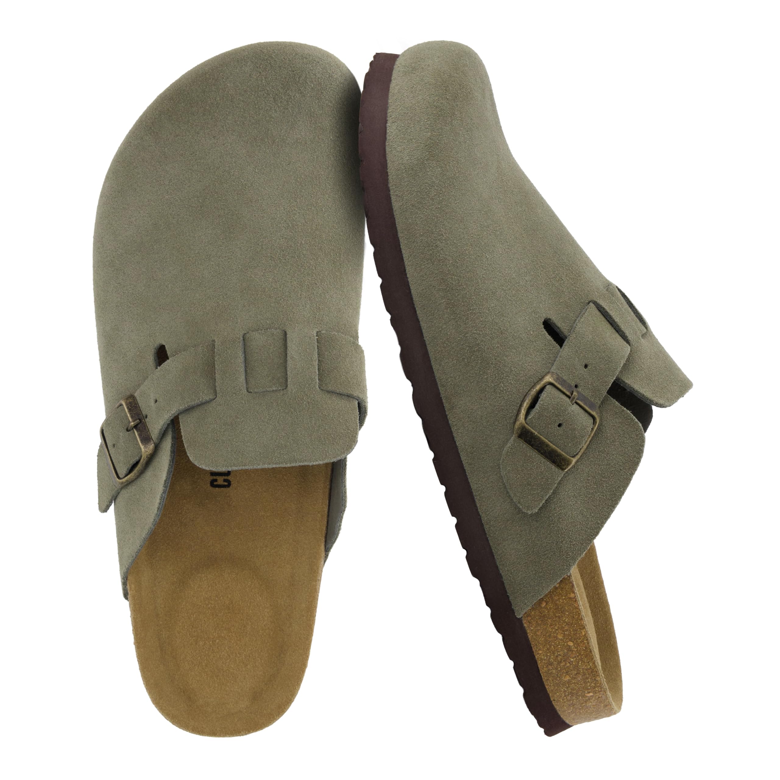 CUSHIONAIRE Haze Mens Genuine Suede Clogs Comfortable Adjustable Buckle