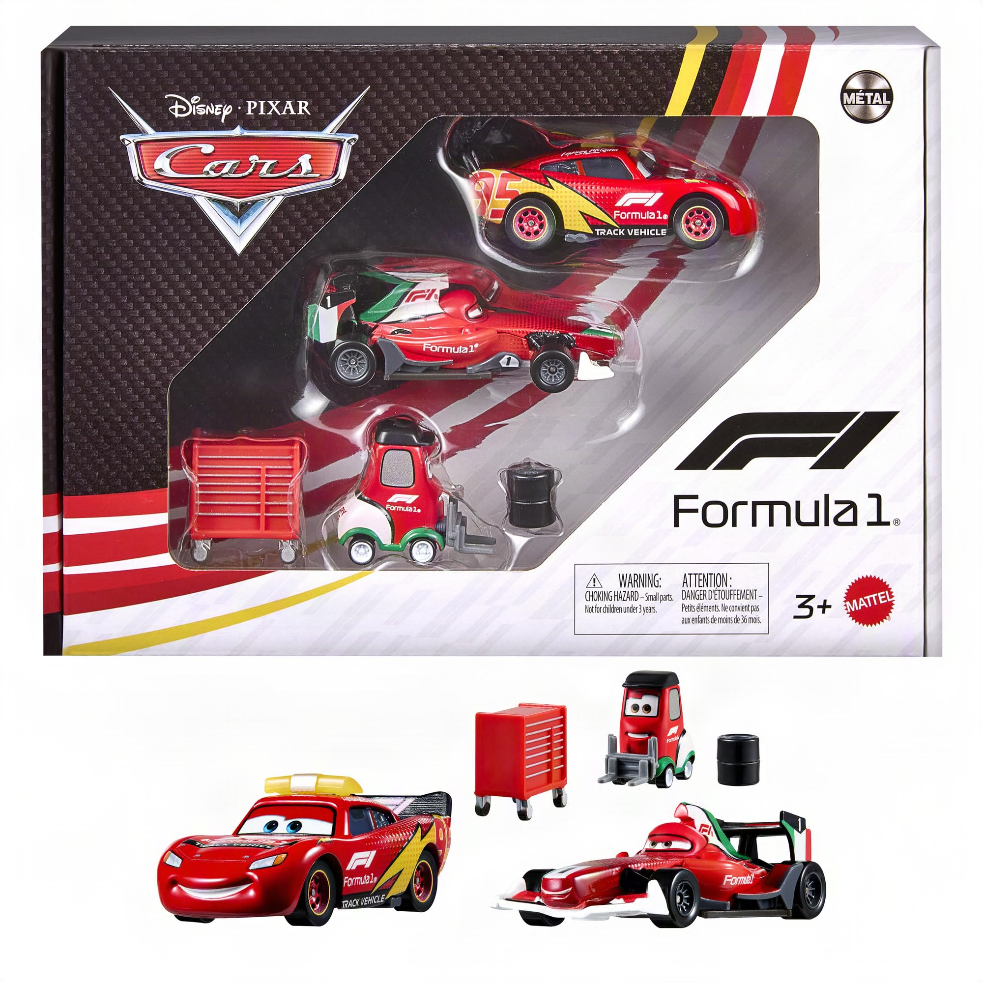 Mattel Disney and Pixar Cars x Formula 1 3-Pack Vehicle Set | Lightning McQueen,