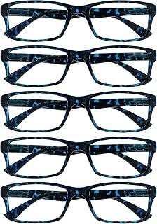 OPULIZE PEP Reading Glasses for Women Men, Large Rectangular Designer Frame with Spring Hinges, Scratch Resistant, Blue +1 (Pack of 5)
