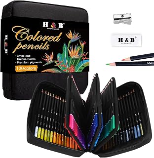H & B 120 Colored Pencils Kit,Oil Based Soft Core, Professional Color Drawing Set with Case Sharpener,Sketching Layering Blending,Art Set & Supplies for Adults Kids Teens Beginner Coloring,Artist's
