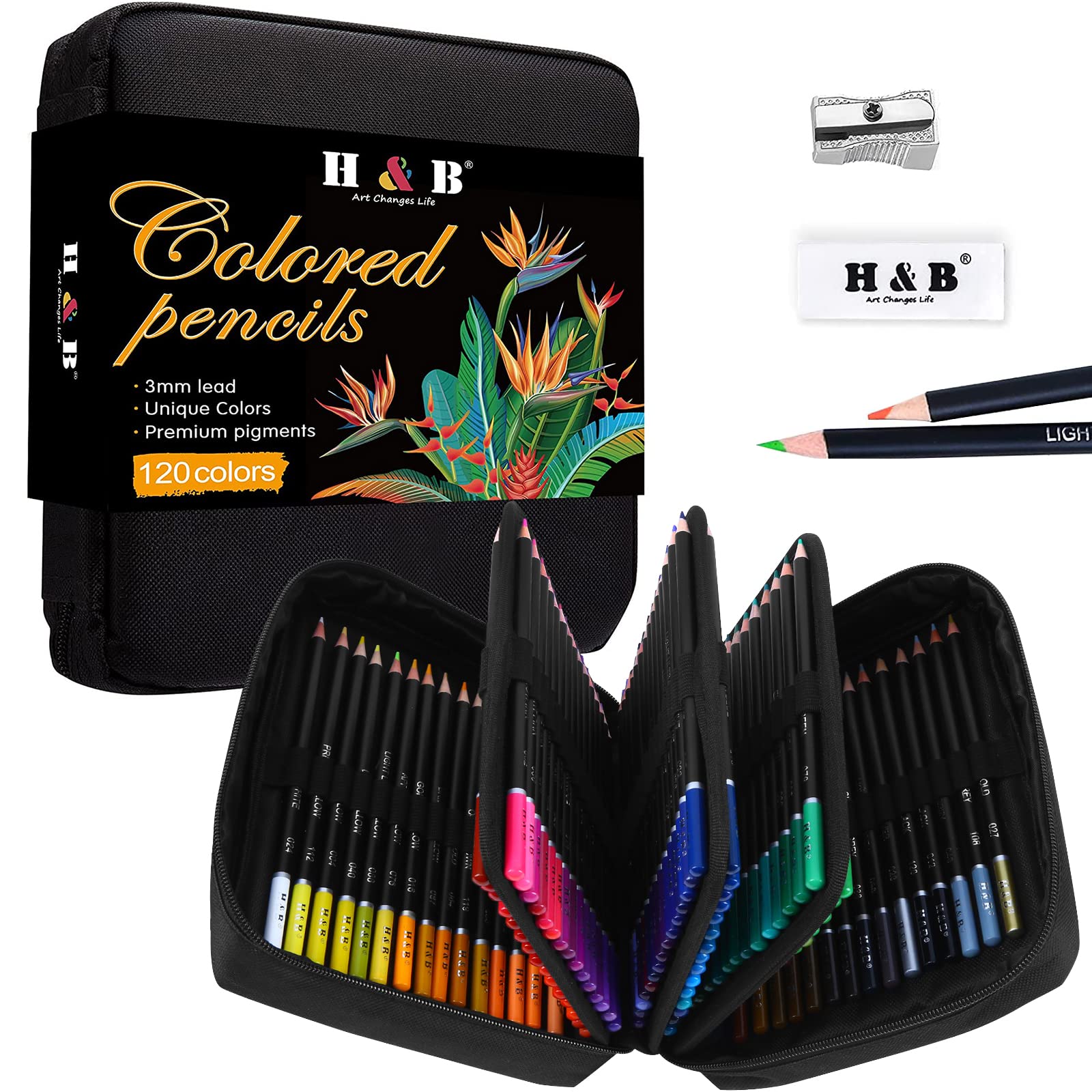 H & B 120 Colored Pencils Kit,Oil Based Soft Core, Professional Color Drawing Se