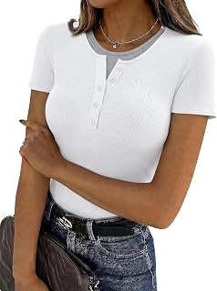 T Shirt Women's Decorative Buttons Round Neck Short Sleeve Casual Summer T-Shirt for Daily and Office Use S-XXL