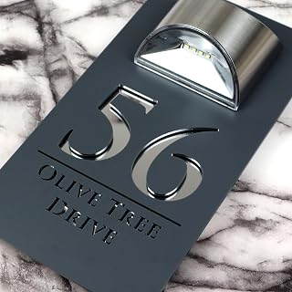 K Smart Sign | Bellissima LED F32 | Contemporary House Signs Plaques Door Numbers 1-9999 Street Name SOLAR LIGHT LED For Wall Personalised Laser Cut Mirror! (Matt Gray & Silver Mirror)