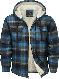 SwissWell Woodman Shirt Men Thick Plaid Flannel Jacket Plush Lining Hooded Sweatshirt Lined Casual Men Fleece Hoodie Winter Jacket with Pocket