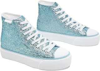 ALTOCIS Glitter Platform Fashion Sneakers,Sparkly Bling Mid Calf Sneaker for Women,Cute Comfortable Platform High Top Sneakers