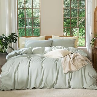 MooMee Duvet Cover Set 100% Washed Cotton Linen Like Twin
