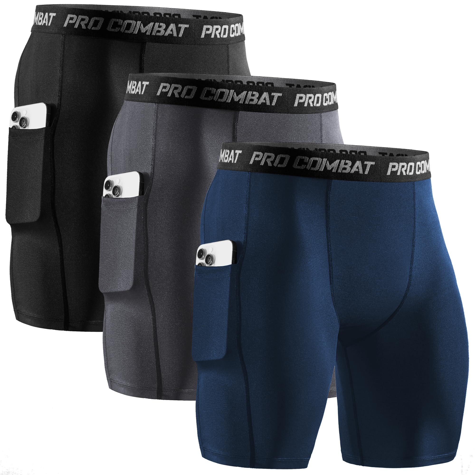 Niksa Men's 3-Piece Compression Running Tights Sports Shorts