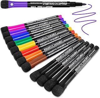 Magnetic Dry Erase Markers Fine, White Board Markers with Eraser Cap, Low Odor Whiteboard Markers Fine Tip Dry Erase Marker for Students Teachers Office Supplies (9 Colors)