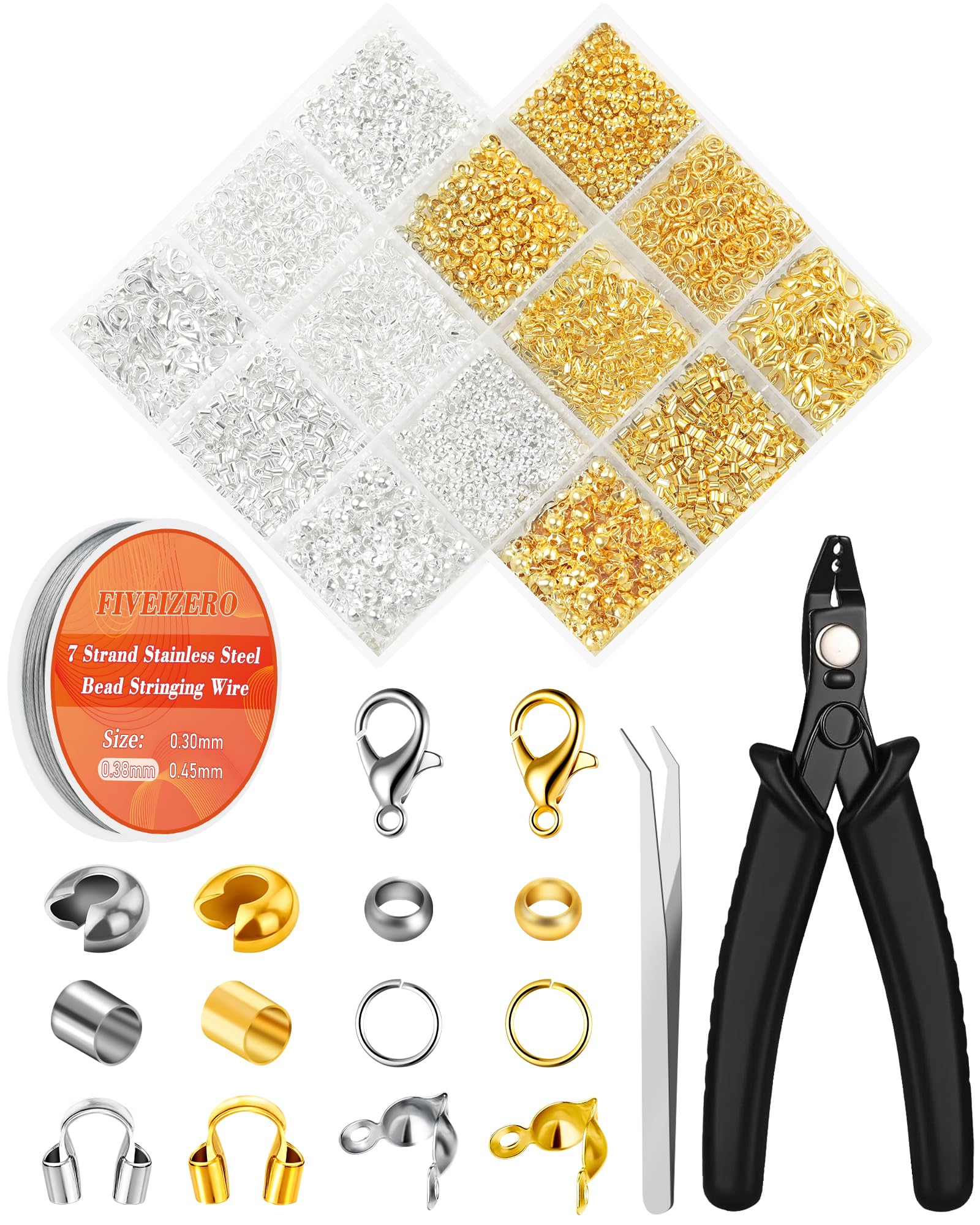 FIVEIZERO 1950 Pcs Jewelry Making Cord End Kit,Crimp Tube Beads with Organizer B