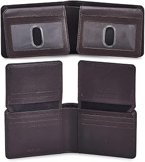 Cochoa Wallet for Men Bifold Leather RFID Blocking High Capacity Slim Card Case with 2 ID Window for Gift (Nappa, Dark Chocolate)