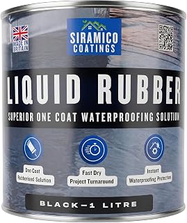 Siramico Coatings Liquid Rubber Roof Coating | Instant Leak Seal Technology I Quick Drying, One Coat Waterproofing Sealant | Black, Grey & Clear (Black, 1 Litre)