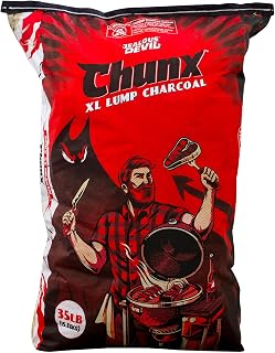 Jealous Devil Chunx XL Lump Charcoal, 100% All Natural BBQ Hardwood | 35 Pound Bag - Low Ash Smoking and Grilling, High Heat and Long Burn for Barbecue Grill, Smoker, and Kamado