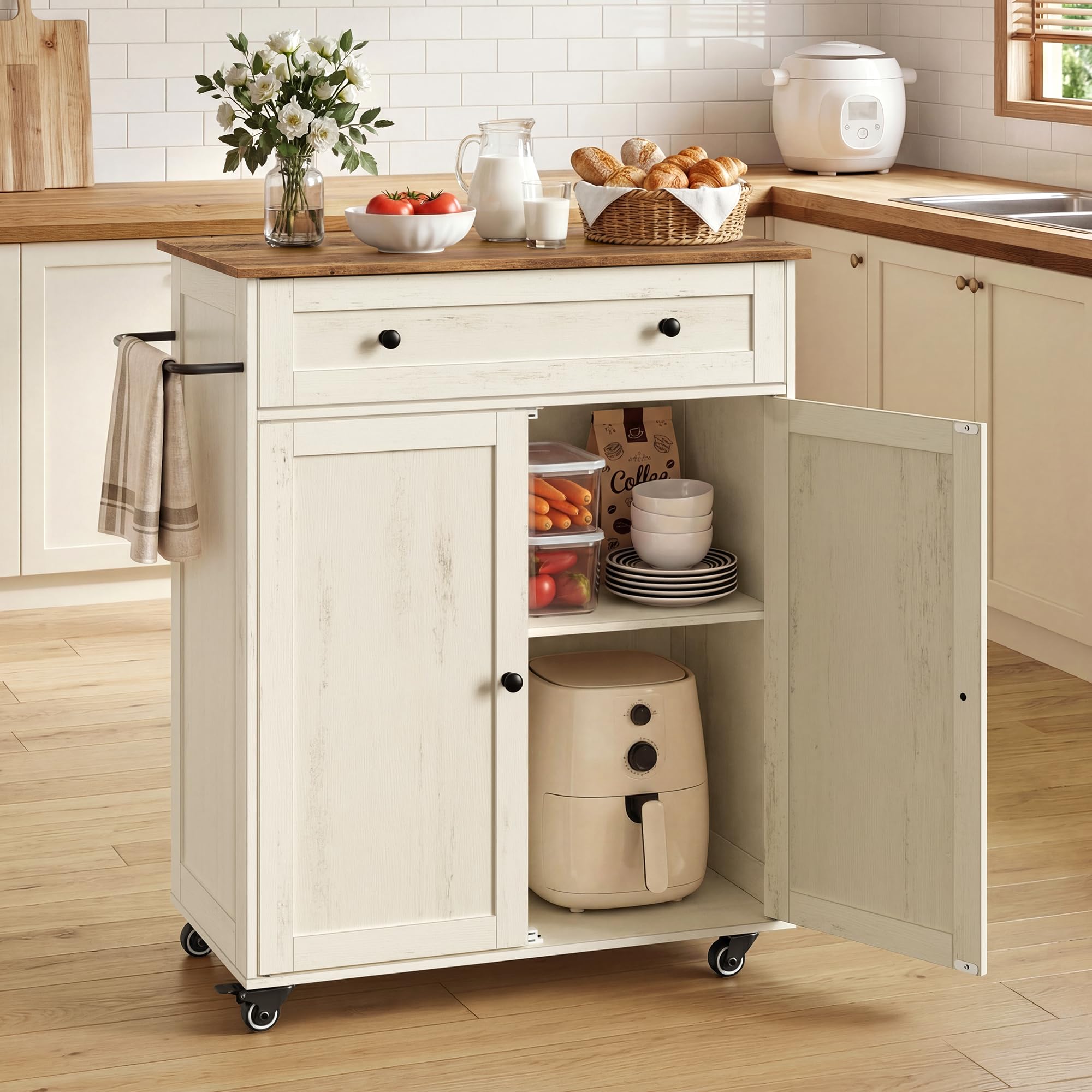 VASAGLE Mobile Kitchen Wooden Island Cart with Storage for Dining Room | Portabl