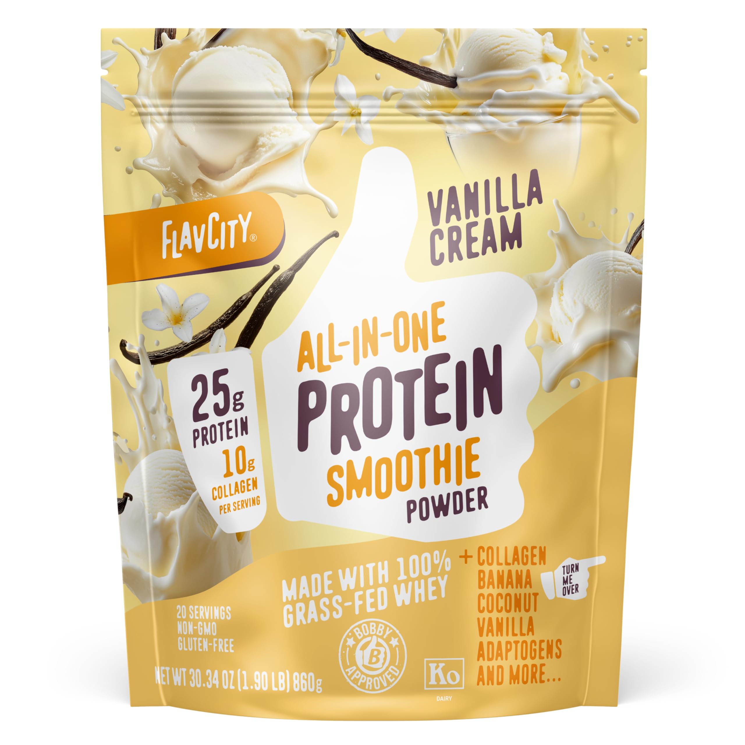 FlavCity All-in-One Protein Smoothie Powder, Vanilla, 20 Servings | 20g Protein,