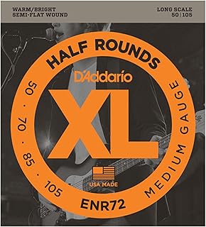 D'Addario ENR72 Half Rounds Bass Guitar Strings - Medium 50-105, Long Scale | XL Half Rounds bass strings offer soft feel, warm tone, less finger noise and stable tuning.