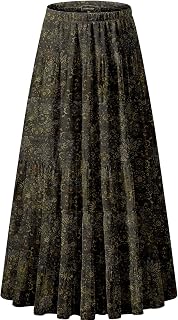 NASHALYLY Women's Chiffon Elastic High Waist Pleated A-Line Maxi Skirts