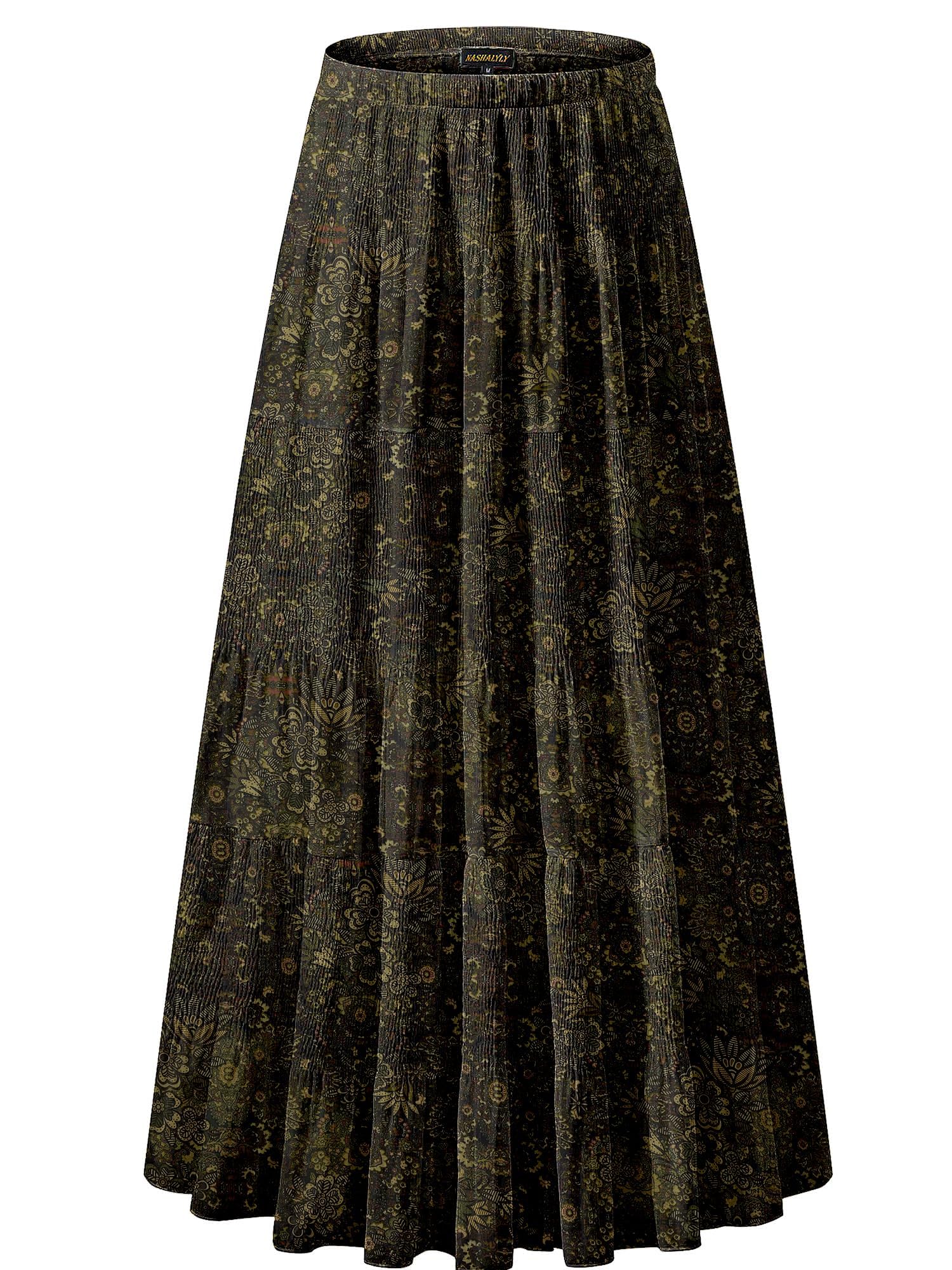 NASHALYLY Women's Chiffon Elastic High Waist Pleated A-Line Maxi Skirts