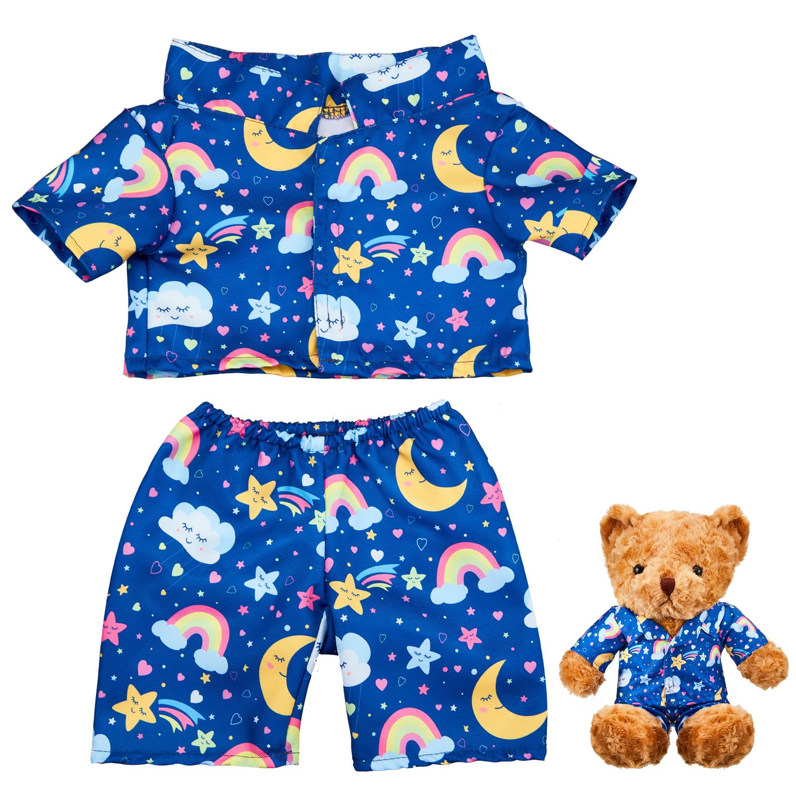Bunnycool 2 Pcs Rainbow PJ's Bear Clothes Outfit Stuffed Animal, Blue | Fit 12-1