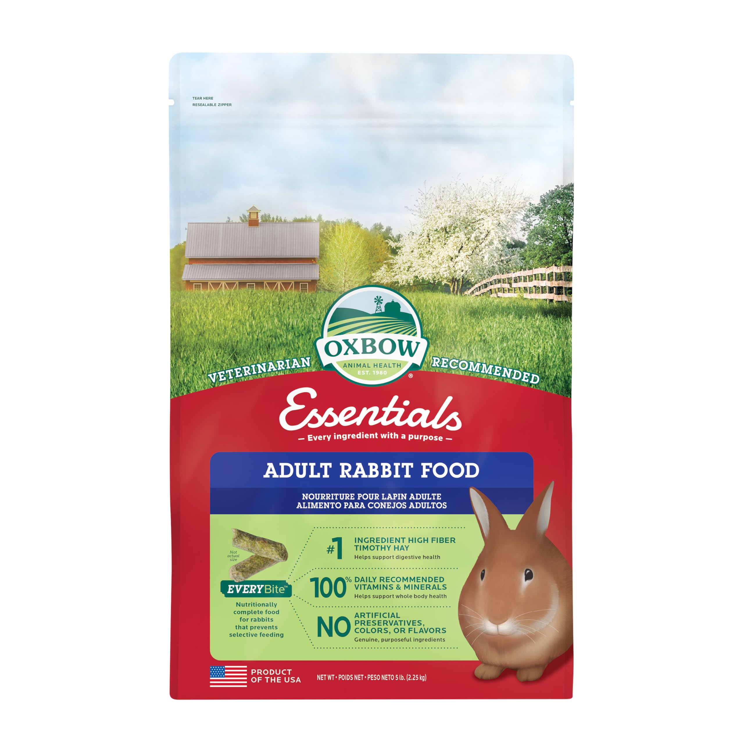 Oxbow Essentials Adult Rabbit Food, Timothy Hay Rabbit Pellets, USA, 5 lb | Bunn