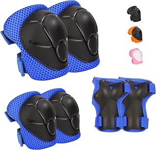 Kids Protective Gear Set - Knee Pads Elbow Pads with Wrist Guards for Ages 3-12 | 3-in-1 Safety Protective Gear for Skating, Cycling, Biking, Roller Skates, Scooters (blue, ‎S(3-7Years))