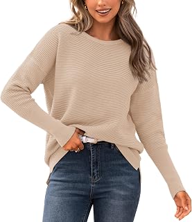 BTFBM Fall Sweaters for Women 2026 Casual Long Sleeve Sweater Striped Loose Fit Pullover Tops