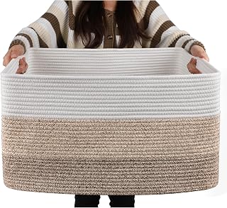 OIAHOMY Blanket Basket Laundry Basket Dog Toy Basket 75L Gradient Brown | Large Storage Basket,Baby Basket,Toy Storage,Woven Rope Basket for Blankets,Blanket Storage for Living Room